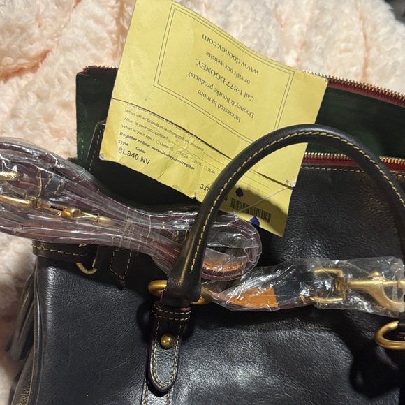 Dooney & Bourke Large Navy Satchel with Gold Accents - Picture 2 of 5